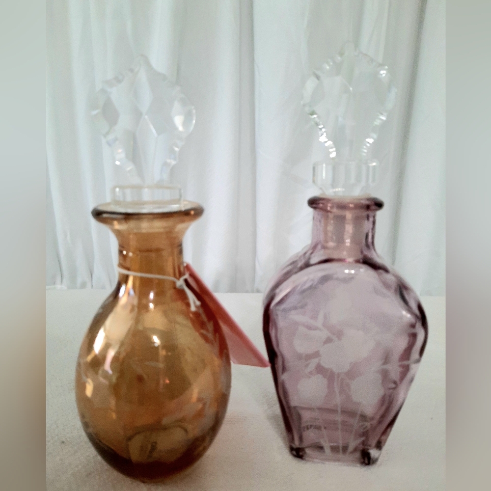 Perfume Bottles Vintage Lot of 2 Studio Crystal Hand Crafted Cellini Collection